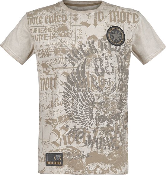 Rock Rebel by EMP Beige vintage t-shirt met all-over print - Heren - XL