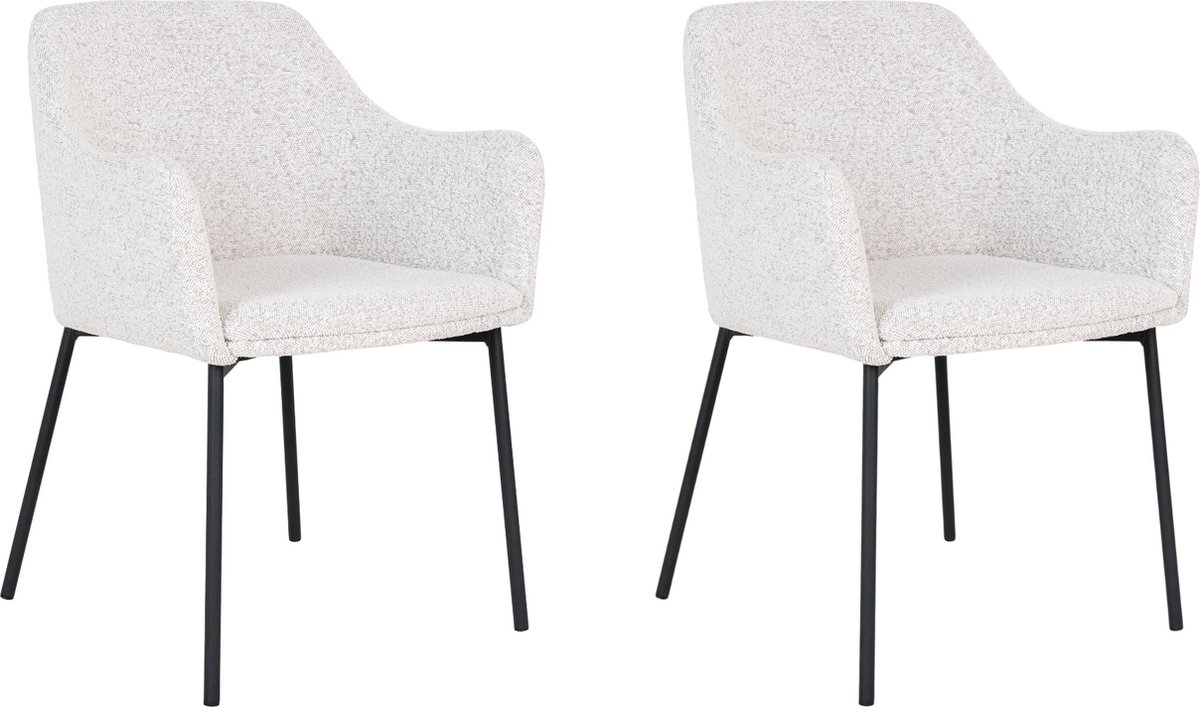 QUVIO Witte eetkamerstoelen Lima - Eetkamerstoel - Eetkamer stoelen - Eetkamerstoel met armleuning - Bouclé - Staal - Wit - Set van 2