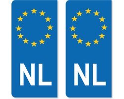 Blauwe NL Nederland Holland Sticker Kentekenplaat Kenteken Sticker - Set van 2 stickers - 10,2 x 4,8 cm