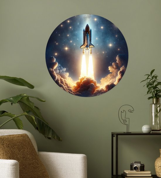 WallCircle® - Cercle de papier peint 80x80 cm - Stickers muraux Voyage spatial Espace - Fusée - Espace - Etoiles - Cercle mural chambre ado - Décoration chambre - Accessoires chambre ado - Cercle mural chambre jeunesse