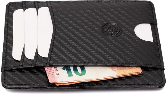Slim Wallet - Carbon Look - echt leer - portemonnee met muntvak - RFID