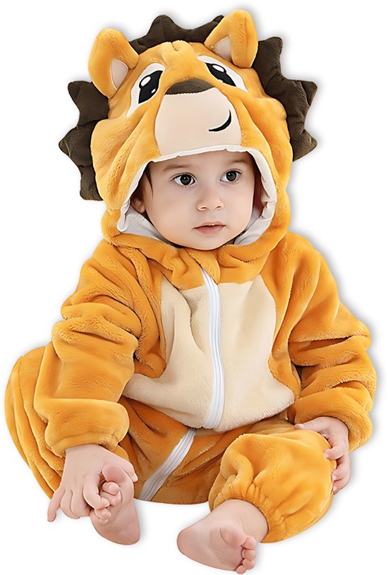 BoefieBoef Dieren Kleuter Onesie Peuter Pyjama Kinderen 2 tot 4 jaar – Leeuw Geel Verkleedkleding met Luierrits – Carnaval Dierenpak - Kraamcadeau - Zacht Flanel - Baby Romper - Boxpak - Jongens - Meisjes - Kruippak - Winterpak - Leeuw Geel Lion