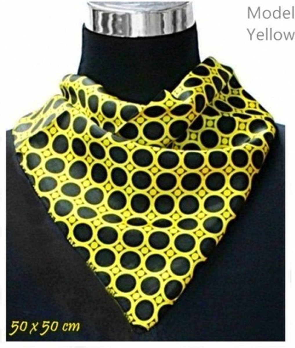 Huiscollectie - LKF - Fashion Sjaal - Stippen - Zwart / Geel - PolySatijn - Vierkant 50x50 cm - volwassenen jeugd kinderen - unisex - casual feest