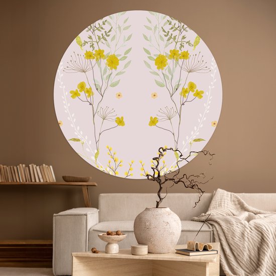 WallCircle® - Papier peint cercle 140x140 cm - Stickers muraux Rose - Fleurs - Design - Pastel - Cercle mural salon - Cercle mural chambre - Décoration de chambre autocollante - Accessoires de Décoration murale