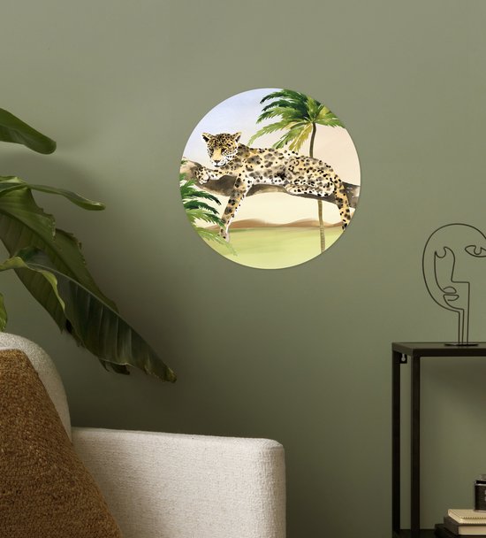 WallCircle® - Cercle de papier peint 30x30 cm - Stickers muraux Léopard - Jungle - Arbre - Cercle mural - Accessoires chambre enfant - Décoration chambre bébé - Cercle mural autocollant