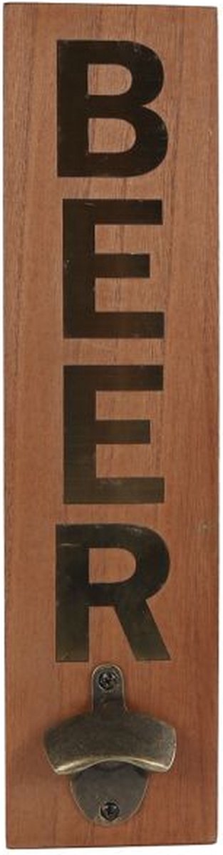 Bieropener "Beer" naturel/goud hout 10x40x4cm