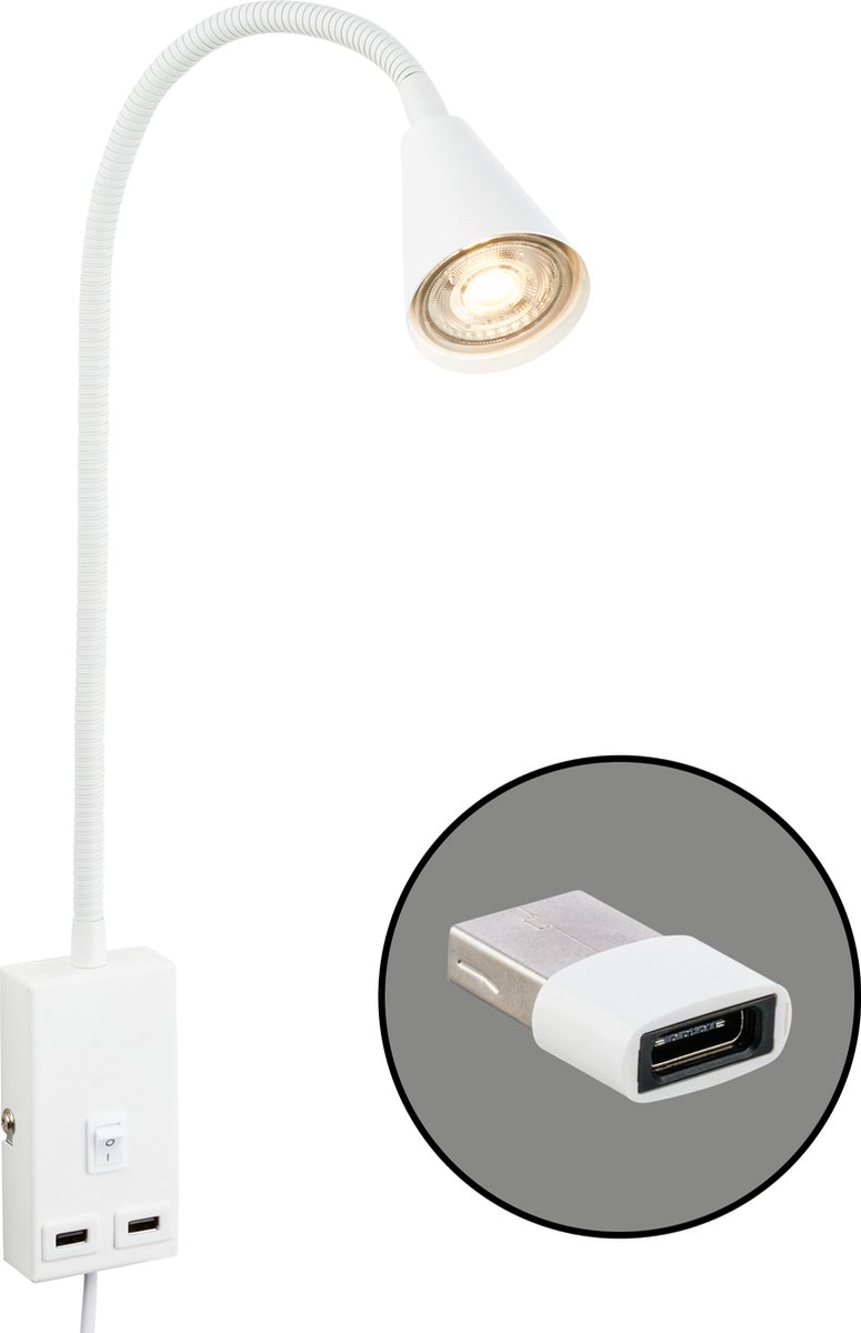 Briloner Justra Leeslamp - 2175016 - Zwenkbaar - 2 USB poorten - Stekkerbediening - 48,5 x