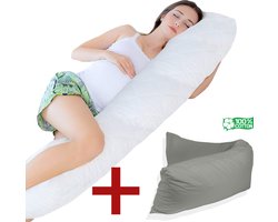 Product: Ondersteunend Lichaamskussen + 1x katoenen kussensloop - 45 x 145cm - Grijs - Body Pillow - Zwangerschapskussen - Body Pillow - Lichaamskussen - Voedingskussen - Zijslaapkussen - Sluimerrol - Afneembaar hoes premium body pillow lichaamskussen, van het merk Litalente