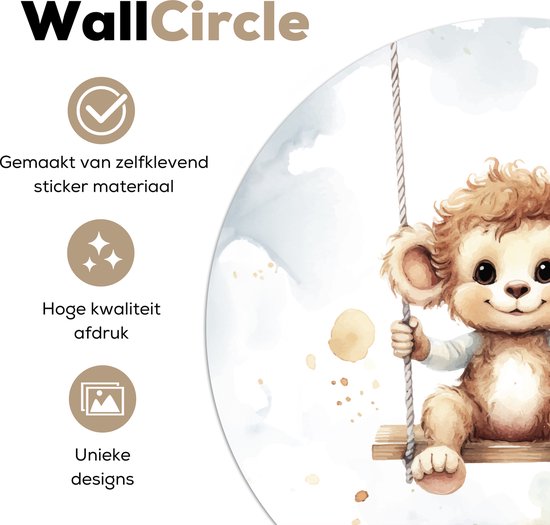 WallCircle® - Cercle de papier peint 120x120 cm - Stickers muraux Singe - Animal - Enfants - Cercle mural - Accessoires chambre enfant - Décoration chambre bébé - Cercle mural autocollant