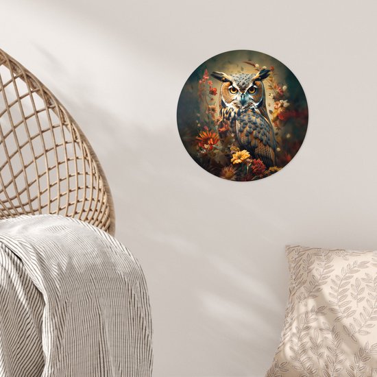 WallCircle - Stickers muraux - Cercle Papier Peint - Vogel - Oiseau - Fleurs - Plantes - Botanique - 30x30 cm - Cercle Mural - Auto Adhésif - Autocollant Rond Papier Peint