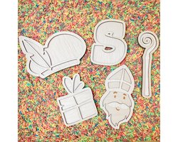 foto van Houten Sinterklaas vulvormen set - Sint, pietenmuts, staf - Speelrijst vorm - Sensory, sensorisch speelgoed speelframe, Montessori open-ended , sensory play speelbak speelvorm