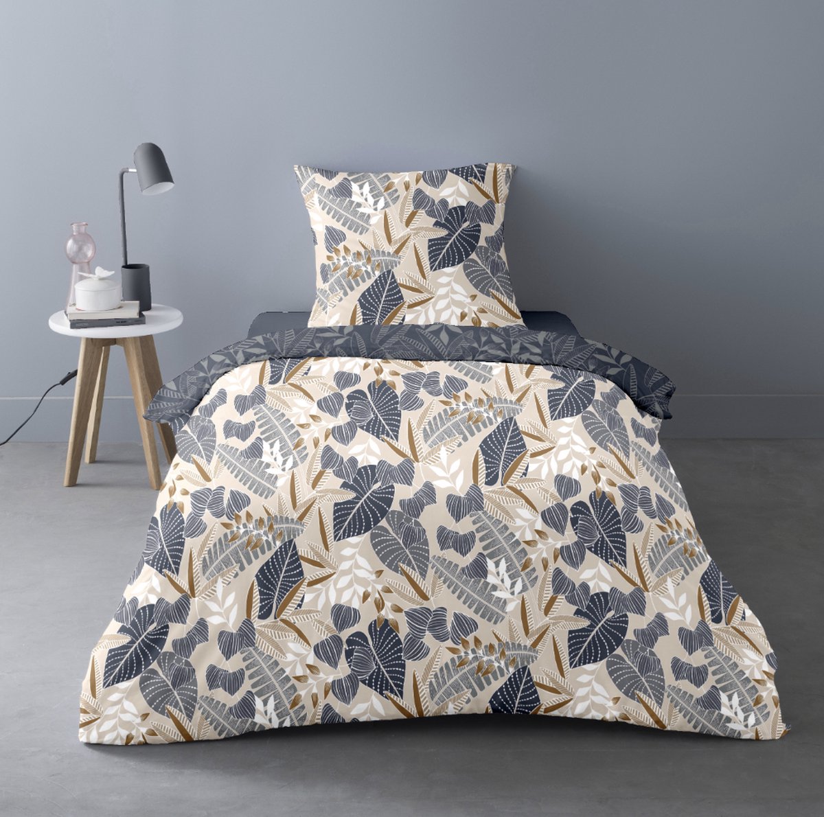 Better Nights Luxe Polar Fleece Dekbedovertrek Liz - 1persoons - 140x200 - planten - kussensloop 63x63 blauw