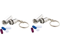Sleutelhanger met pillendoosje - 2x - voor medicatie - Medicijnen meenemen - 5 cm - aan beugeltje