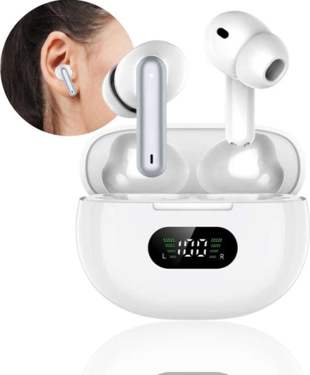 Soundvibe® Earbuds max - Draadloos Met Noice Cancelling - Wit - Bluetooth Oordopjes - Noice Cancelling Hoofdtelefoon - Draadloze Oordopjes - Wireless Earphones - Oortjes Draadloos