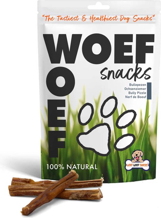 Woef Woef Snacks Hondensnacks Bullepezen - 50 stuks - Kauwsnacks Gedroogd vlees Rund Alle honden vanaf 8kg Geen toevoegingen