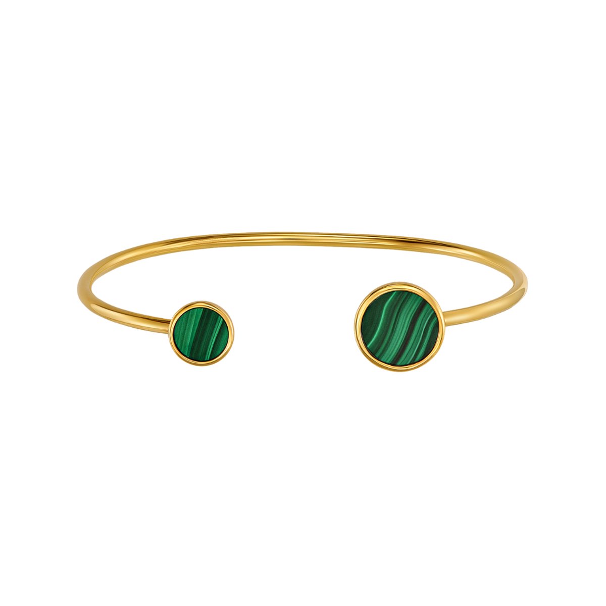 Traveller Bangle - Armband Dames - 22ct Verguld - Echt Malachiet - Groen - 7+10 mm - 6 cm - Uniek - 112509