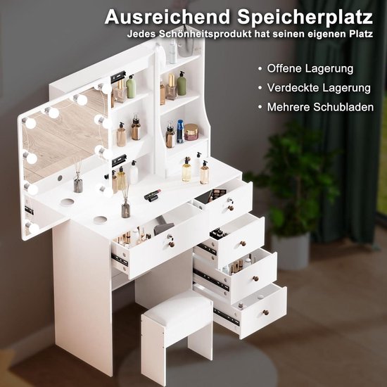 Make-uptafel met verlichting, make-uptafel met spiegel, kaptafel, 3 Make-uptafel met verlichting, make-uptafel met spiegel, kaptafel, 3