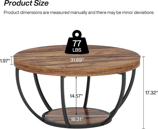 Ronde Salontafel met Eiken Houtlook en Metalen Frame in Industriële