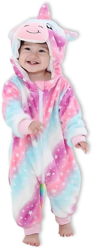 BoefieBoef Dieren Onesie Pyjama Kinderen 6m-2jr – Eenhoorn – Verkleedpak met Luierrits – Carnaval Sinterklaas Kerst en Kraamcadeau Tip – Zacht Flanel - Romper - Boxpak - Jongens - Meisjes