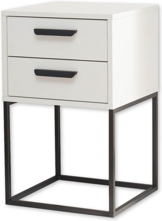 MARLE nachtkastje in Artisan eiken look - modern nachtkastje met laden en zwart metalen frame - 40 x 65 x 38,5 cm (B/H/D