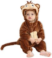 BoefieBoef Dieren Baby Onesie Peuter Pyjama Kinderen 6 maanden tot 2 jaar – Aap – Verkleedkleding met Luierrits – Halloween Carnaval Dierenpak - Kraamcadeau – Zacht Flanel - Romper - Boxpak - Jongens - Meisjes - Kruippak - Bruin - Monkey