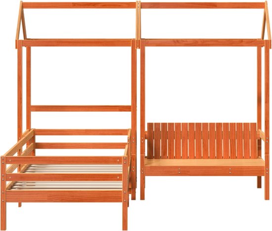vidaXL - Lit enfant - avec - maison - solide - bois de pin - marron lavé - 90x200 - cm