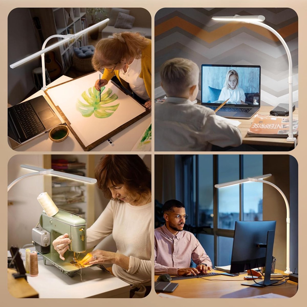 Lampen District® - Bureaulamp led dimbaar - Oog beschermende LED - Flexibele Werklamp - 5 Lichtstanden & 5 Helderheidsniveaus - Wit thumbnail 6