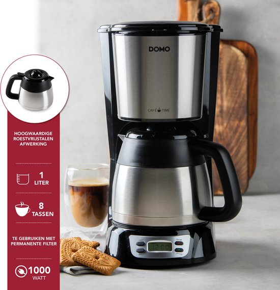 Cafetière DO709K Cafetière Programmable Domo DO709K - 1 Litre - Carafe Isotherme - Minuteur 24h