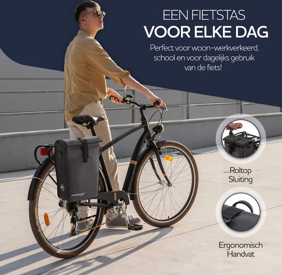 Hikemeister Milan - Sacoche de vélo simple - Matériau hydrofuge - 19L - Zwart - Polyester 600D + PVC - Sacoches de vélo pour vélos électriques