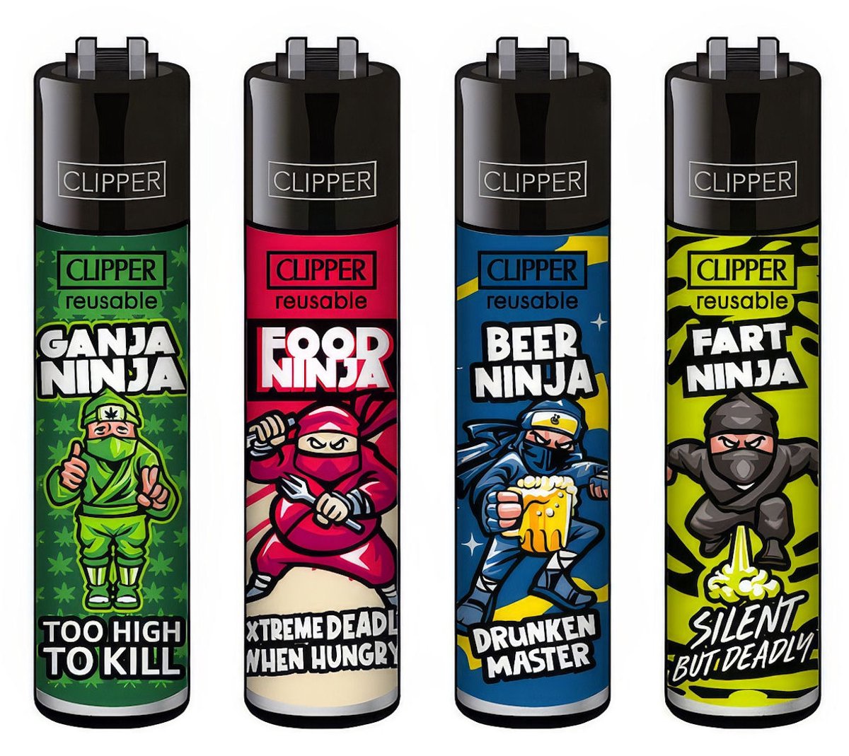 Clipper Classic Large Aanstekers "Ninjas" (4 Stuks)