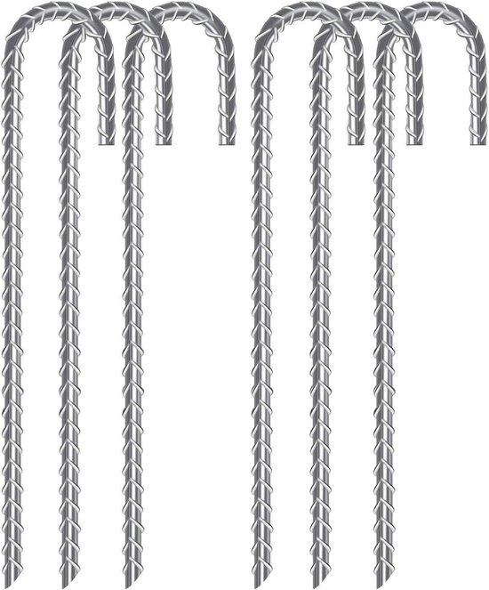 Zware J-haak wapening stakes - 6 stuks, verzinkt staal, grondankers voor tenten en trampolines