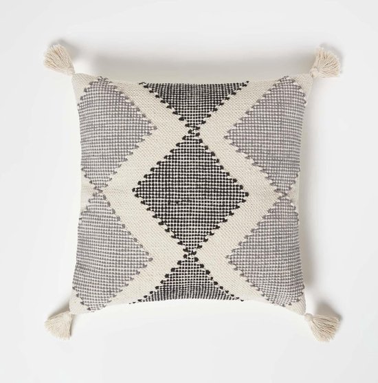 Homescapes Coussin noir et gris en coton Malmo, 45 x 45 cm
