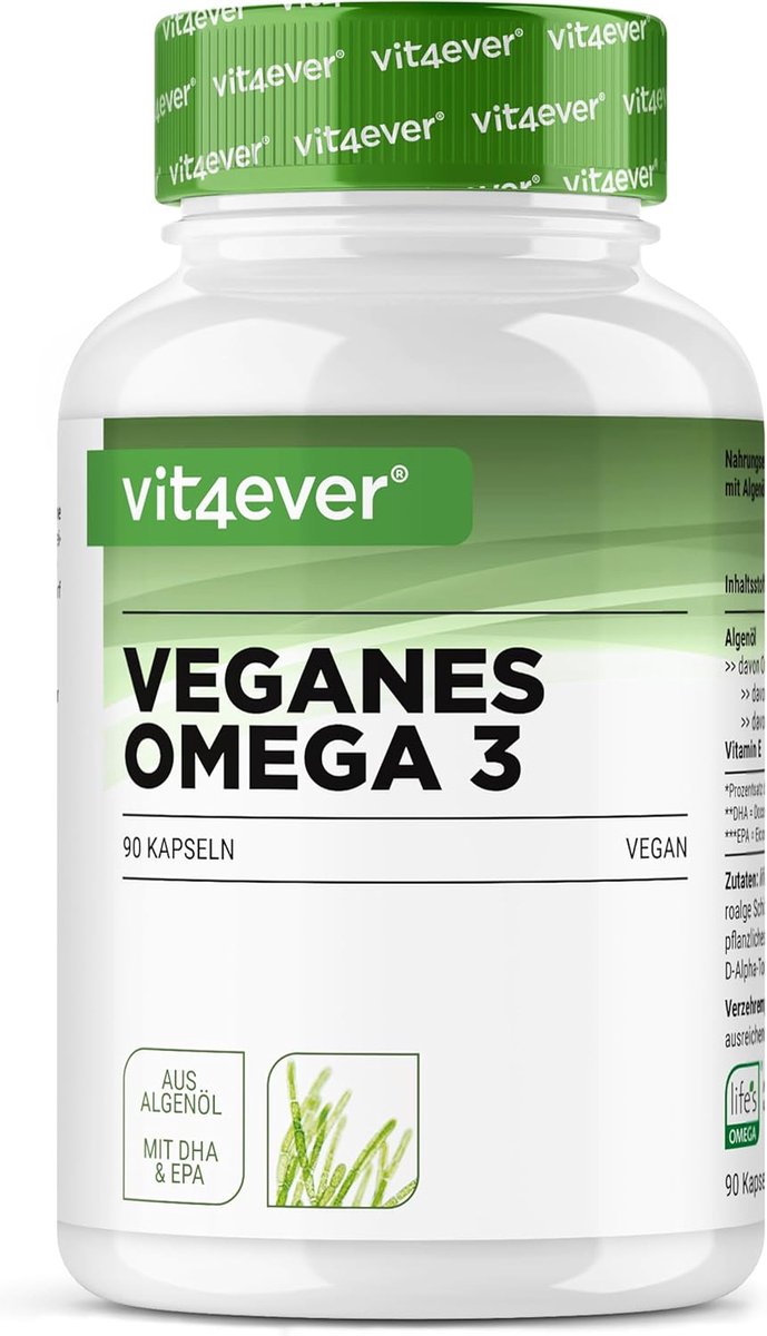 Goedkoopste Omega 3 Vegan - 90 algenolie capsules - merkgrondstof life's™OMEGA met DHA & EPA van algenolie in triglyceride vorm - laboratorium getest - weinig schadelijke stoffen - extra hoge dosering | Vit4ever
