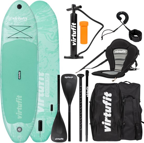 VirtuFit Supboard Cruiser 305 - Mint - Stand Up Paddle Board - Supboard Opblaasbaar - Voor beginners en gevorderden - Met kajak zitje, accessoires en draagtas - Anti-slip oppervlak - Verstelbare peddel - Max. 180 kg