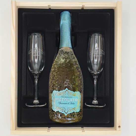 Wijnkist met 2 gegraveerde champagneglazen – bruiloft – jubileum