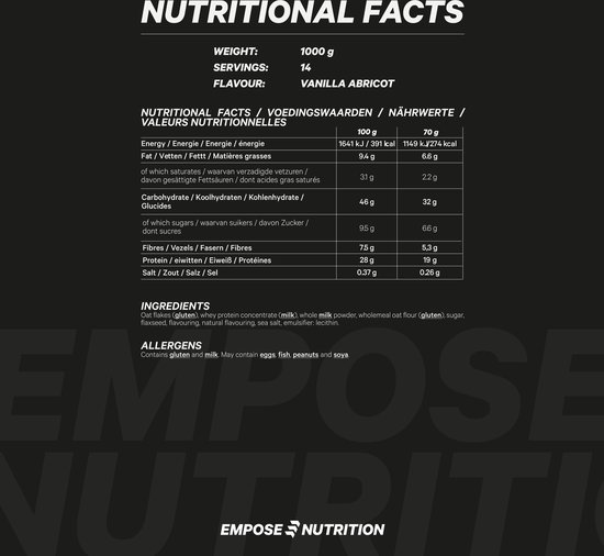 Empose Nutrition Protein Oats - Vanille Abricot - 1000 gram