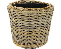 WDMT Rotan Plantenmand met Waterdichte Binnenpot Ø 50 x 52 cm - XL Drypot Bloempot voor Grote Kamerplanten - Handgemaakt - Grijs