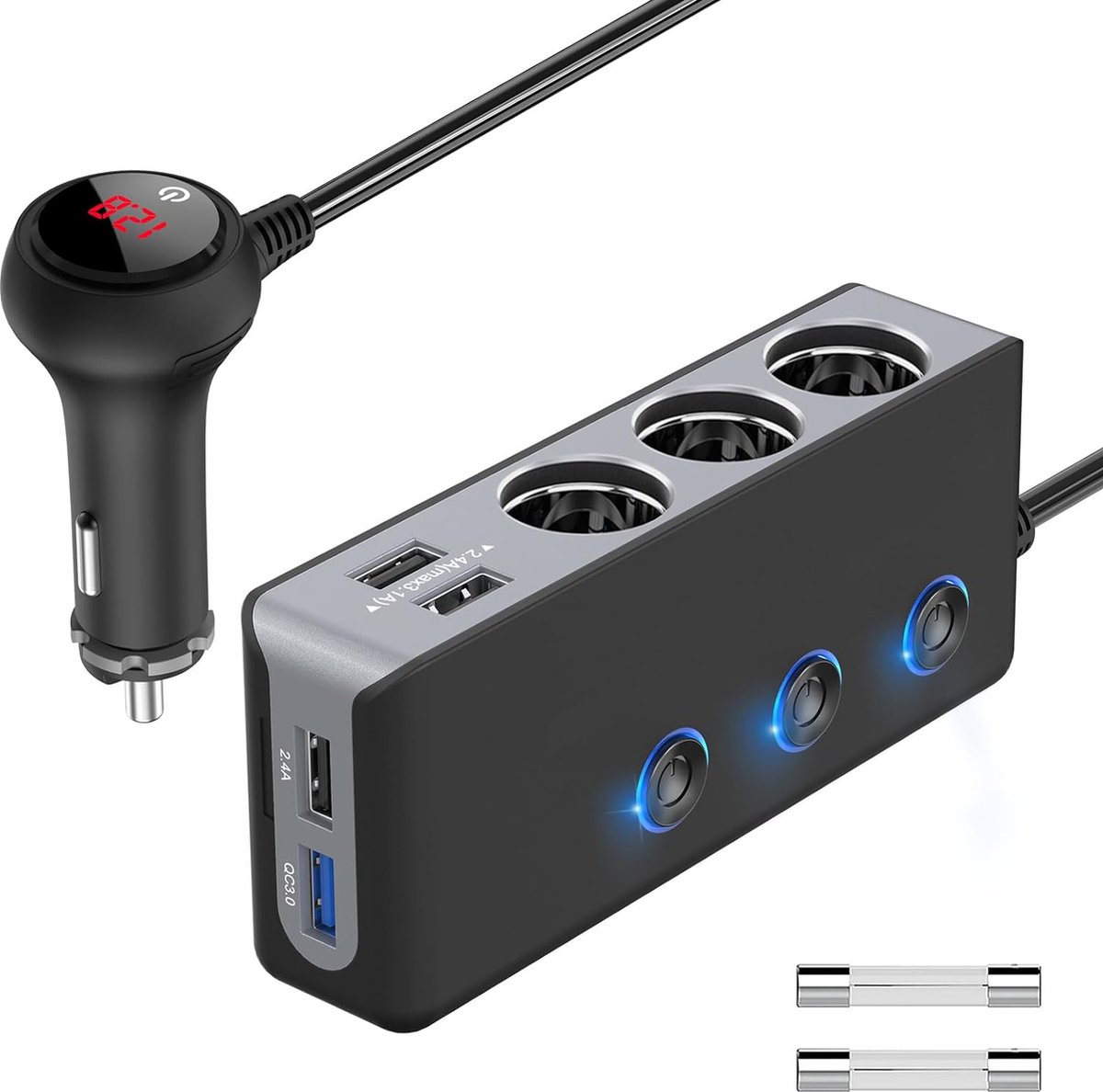 Goedkoopste QC 3.0 Auto Sigarettenaansteker Qidoe 12V/24V USB Autoadapter 120W DC 3 Contactdoos met Drie Onafhankelijke AAN/UIT 4 USB Poorten 8.5A voor GPS, Dashcam, iPhone, Android