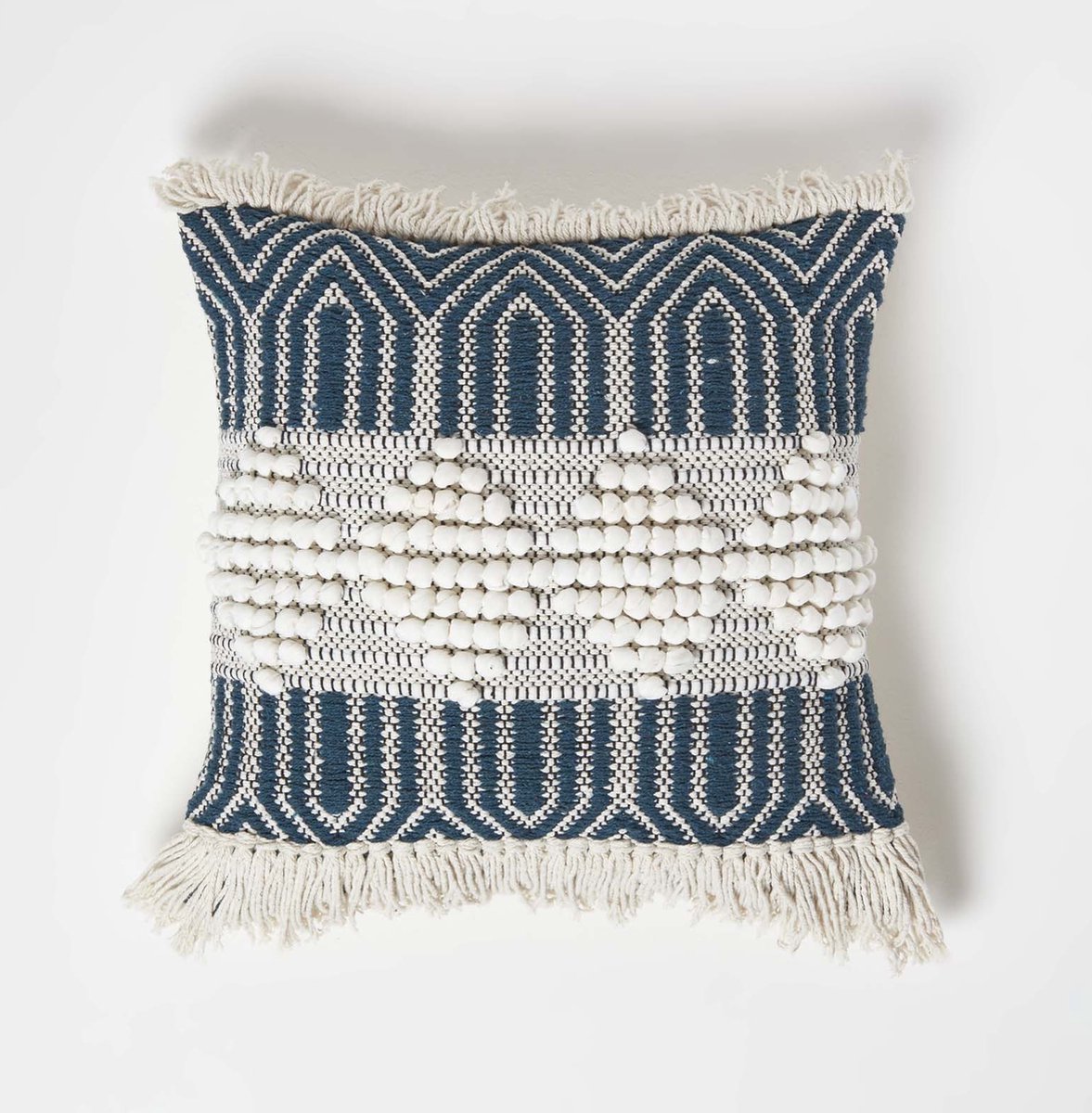 Homescapes Kelim kussen Safi crème wit-blauw - kussen 45 x 45 cm met vulling Crèmewit-Blauw