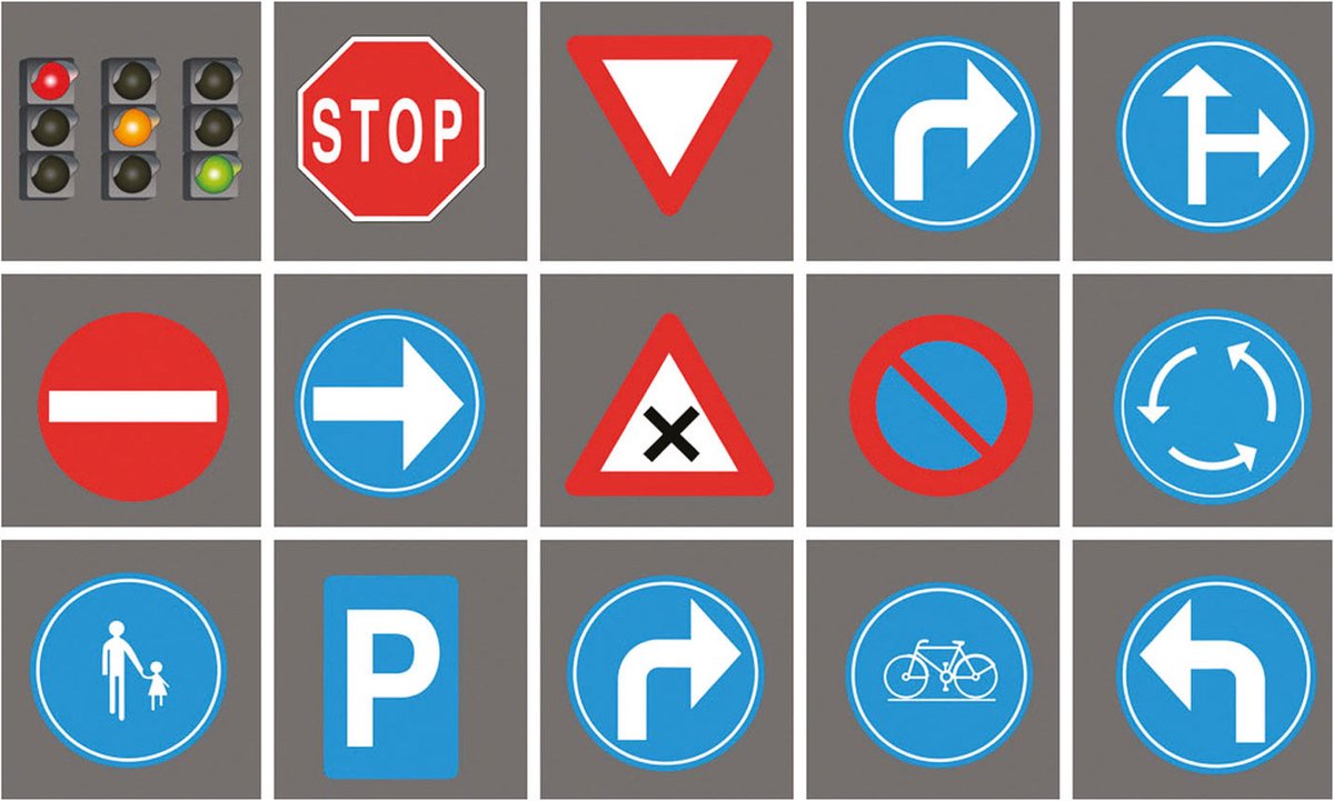 Verkeersborden Tegels Speelkleed, 15st.