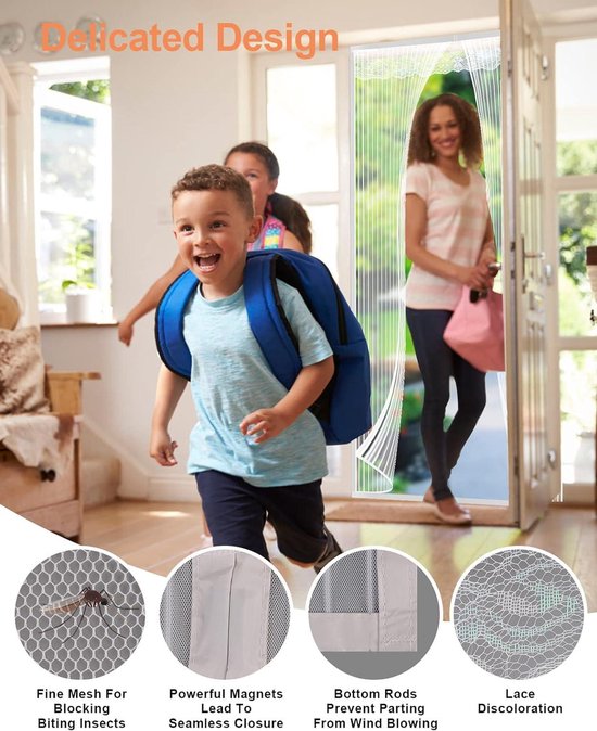 Vliegengaas deur raam magnetisch 95 x 200 cm - muggennet zonder boren - buitendeur balkon camper terras (wit) — afbeelding 2