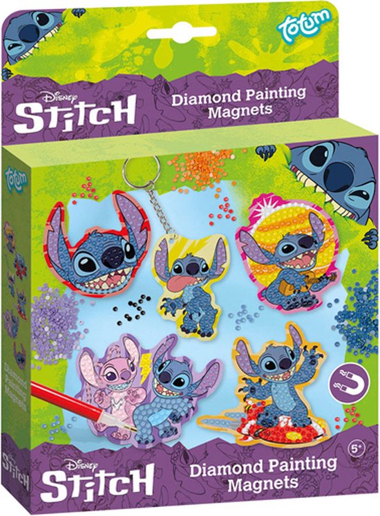 Foto: Disney stitch magneten en sleutelhanger maken met 800 strass steentjes totum knutselset unisex diamond painting knutselen cadeautip creatief speelgoed