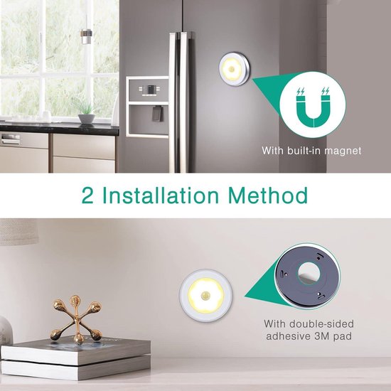 Nachtlampje Bewegingssensor Licht, 6 Stuk Snoerloos Batterij Aangedreven Licht, Automatisch Nachtlampje met Kleef Pads, Blijf Overal, Geschikt voor Kast, Gang, Trap, Slaapkamer, Enz - Warm Wit [Energieklasse G] van Theben — afbeelding 2