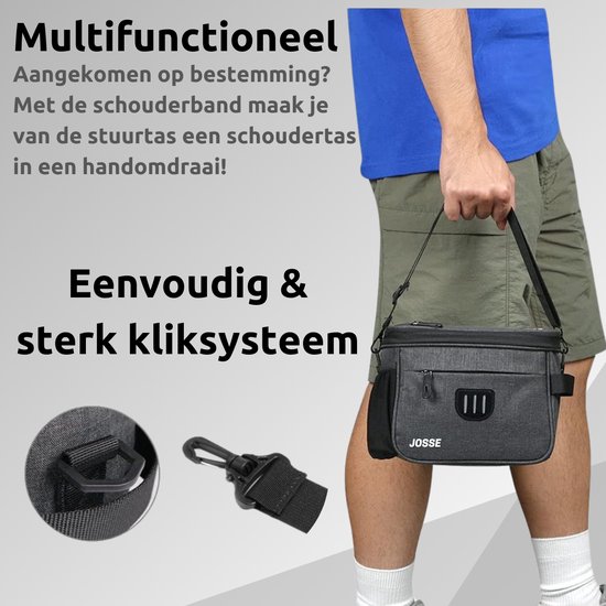 Josse Stuurtas Fiets Afneembaar - Waterdicht - Schoudertas - Fietstas stuur - Inclusief Zadelhoes — afbeelding 3