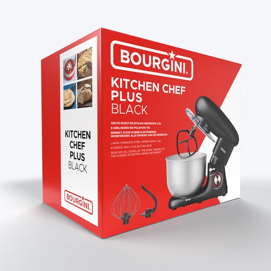 Bourgini Kitchen Chef Plus Keukenmachine - 5.5L Mengkom - 1400W - Zwart - Keukenmixer - Keukenrobot van Bourgini — afbeelding 4
