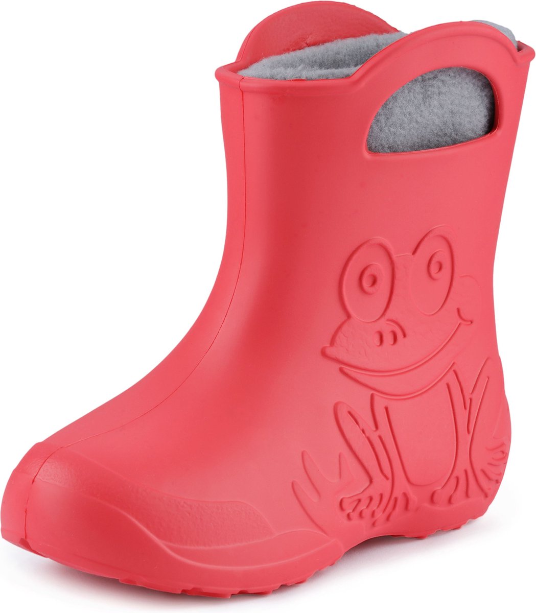 Ladeheid LA-CA-FrogWinter Kinder Regenlaarzen - Rubber - met Binnenschoen - EVA - Wasbare Binnenschoen - Koraal/Grijs - 30/31