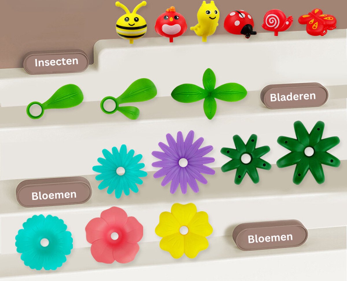 CENOVE Bloementuin-speelgoed voor meisjes van 3 tot 6 jaar, doe-het-zelf boeket-sets met opbergdoos, kunstbloemarrangement, cadeau voor meisjes en jongens (130 stuks