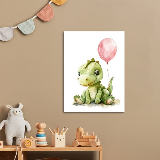 Affiche 30x40 cm - Dragon - Bébé animal - Ballon rose - Posters - Accessoires de décoration de chambre - Décoration murale chambre enfant - Décoration murale chambre bébé