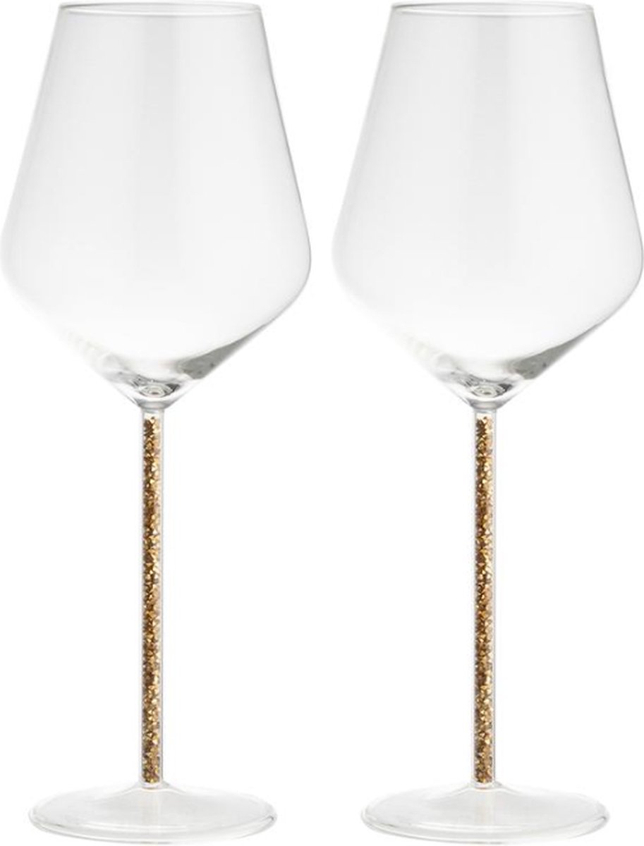 Gusta Wijn Glas Glitter Goud Set van 2