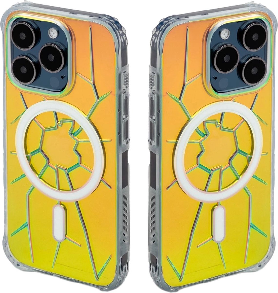 MagSafe - Kingxbar - PQY Crack Series siliconen hoesje voor iPhone - 15 - Pro - Max - holografisch